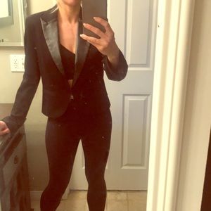 Sleek Leather-Collar Blazer, Excellent Condition